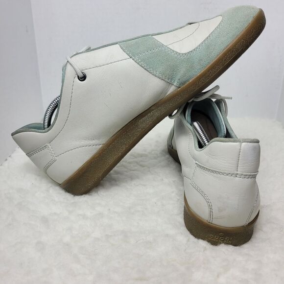 Gucci Mens Lace Up Sneaker Size 10 WHT Gray Suede White Leather 111 6091 - Picture 5 of 10